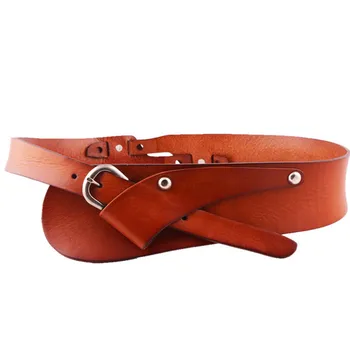

WOMEN WIDE COWHIDE GENUINE LATHER Oblique lines DRESS LADY RETRO LEATHER BELT
