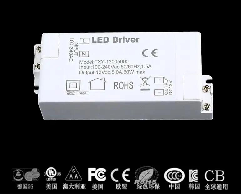 2021 светодиодный Питание 12V 5A 60W Светодиодный драйвер AC DC адаптер 100V 240V