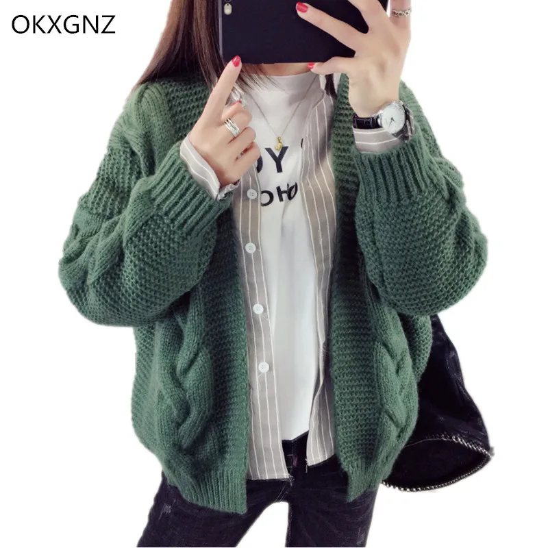 OKXGNZ Short Knitted Cardigan Sweater Female 2017 Spring Autumn Costume Loose Sweater Coat Casual Tops font