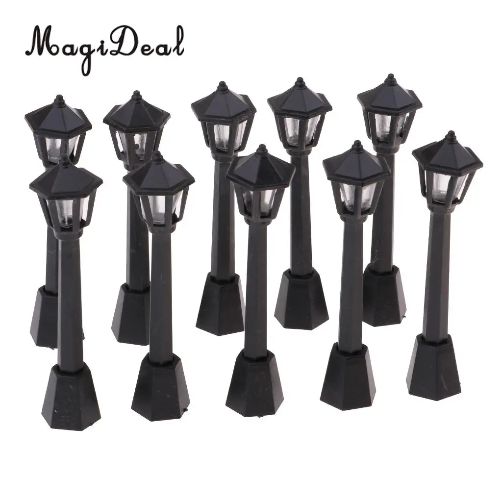 1/12 Miniature Architectural Courtyard Street Light Model Black Metal Outdoor Lamp Toy Dollhouse Life Scene Ornament 10 Pieces