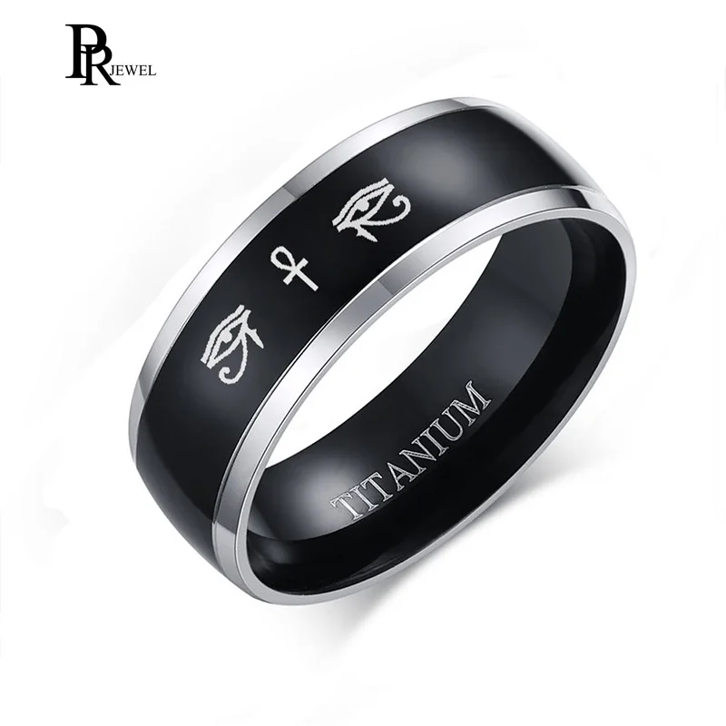 

8MM Black Titanium Rings for Men Free Customizable Your Name Words Messages Logo Engraving Record