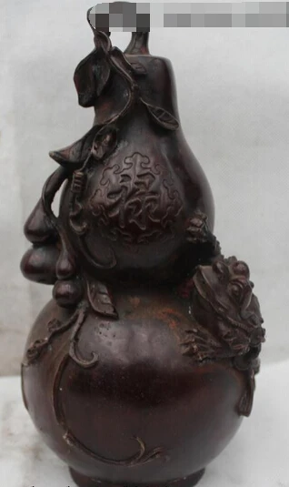 

bi002338 10"China Fengshui Bronze Dragon Fu Beast Uniocrn Gourd cucurbit calabash Statue