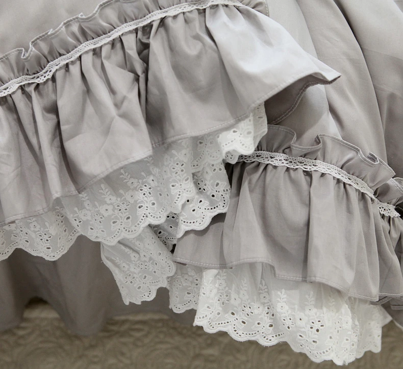 Европейский серый комплект постельного белья, большой кружевной пододеяльник с рюшами, постельные принадлежности, покрывало с морщинами, простыня для свадьбы, декоративная постельная одежда