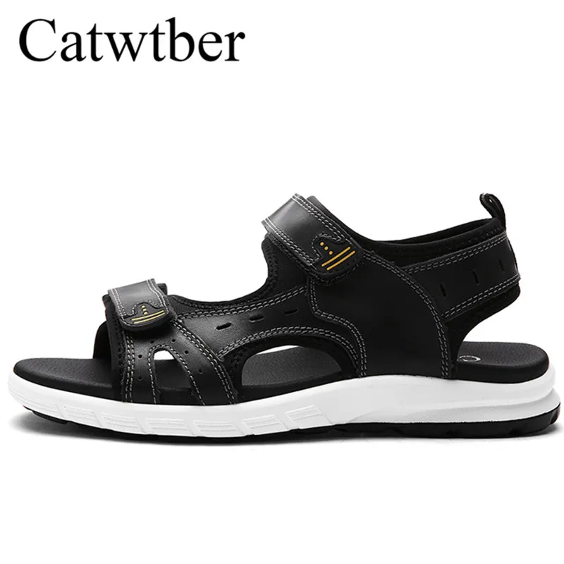 

Catwtber New Leather Shoes Men Beach Sandals Male Breathable Unisex Flats Couple Comfort Causal Men Summer Loafer Zapatos Hombre
