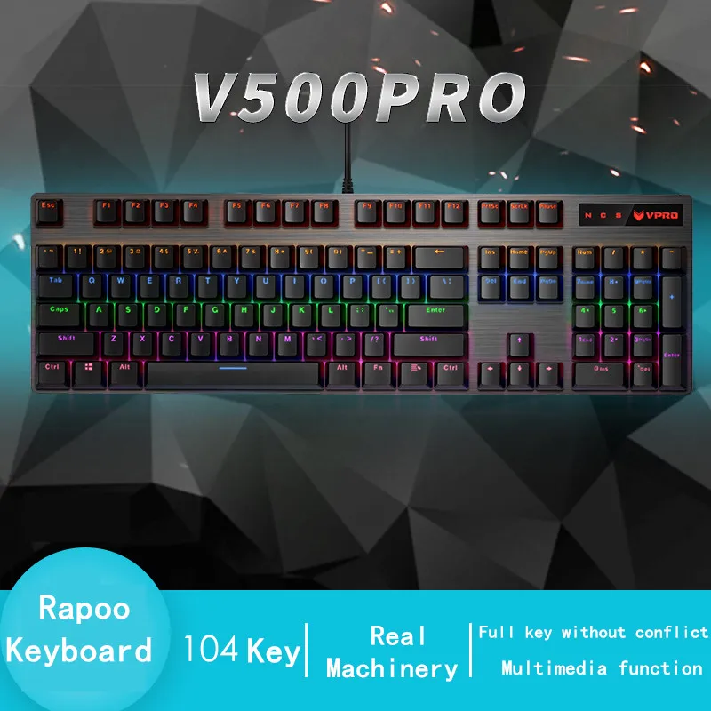 Механическая игровая клавиатура Teclado из сплава Rapoo V500 с питанием от USB для игрового компьютера, настольного ноутбука, черный/коричневый/синий - Цвет: Backlight 104 Key