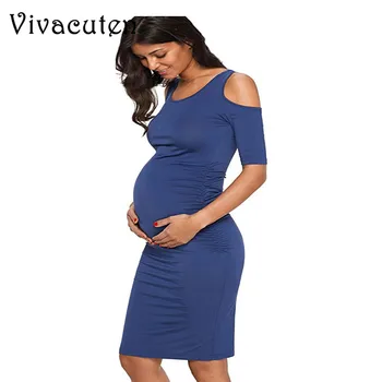 

Summer Maternity Dresses Off Shoulder Middle Office Lady Dress Plus Size Photography Props Maxi Maternity Pregnancy Clothing M54