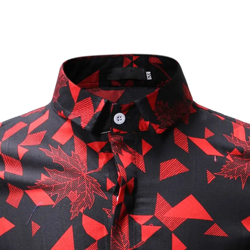 MOGU лето мужской классический короткий рукав блузки Цветочные Slim Fit Smart