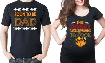

2019 Fashion Hot sale 100% cotton Pregnancy Funny Couple T-shirts Thanksgiving Maternity Baby Announcements Tees Tee shirt