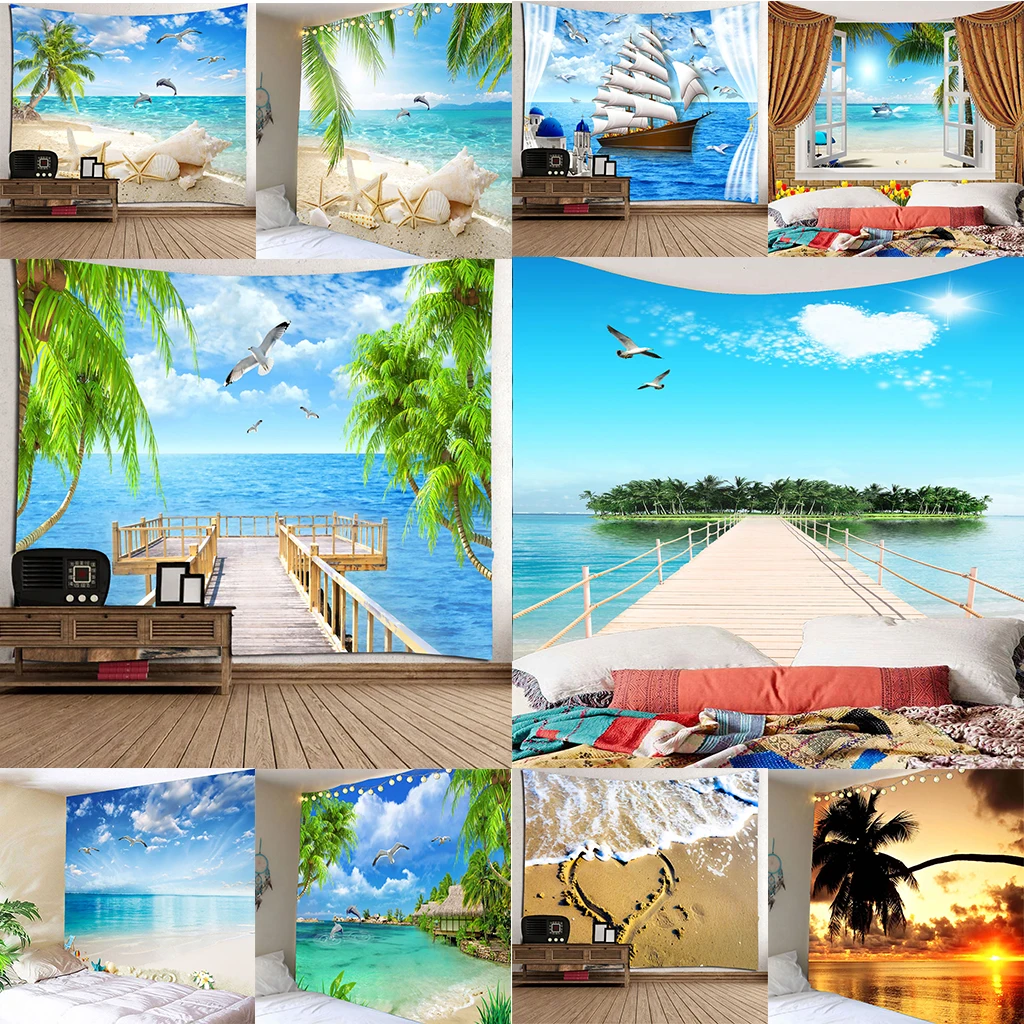 

Creative 3d Wall Hanging Tapestry Psychedelic Decorative Wall Carpet Bed Sheet Seascape Home Decor