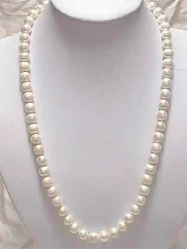 

fast Natural!7-8mm White Akoya Cultured Pearl Necklace 25"AAF+4F AAA