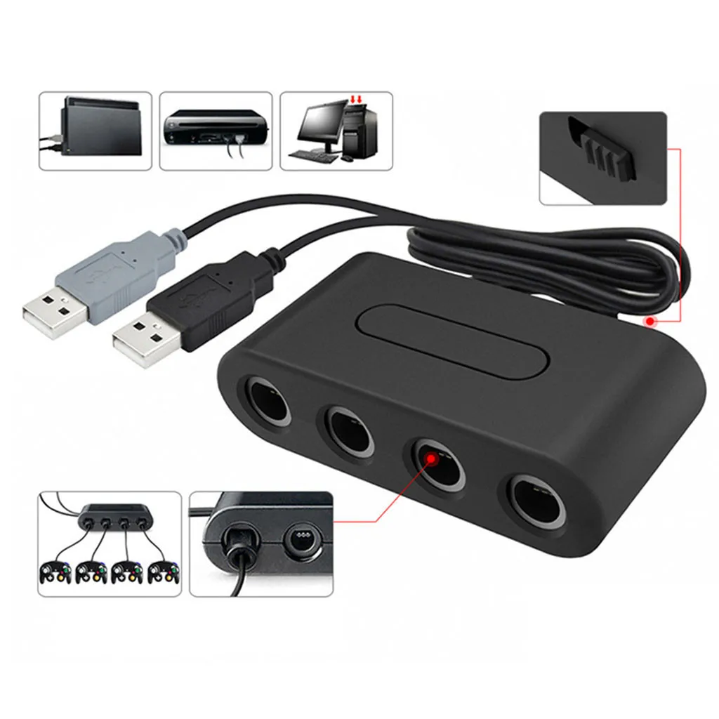 

Gamecube Controller Adapter Connection Tap Converter with 4 Extension Cables for Nintendo Wii U Switch and PC USB 3 in 1