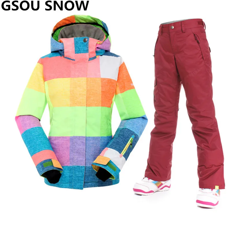 Gsou Snow Winter Ski suit women warm waterproof 10K snowboard jacket