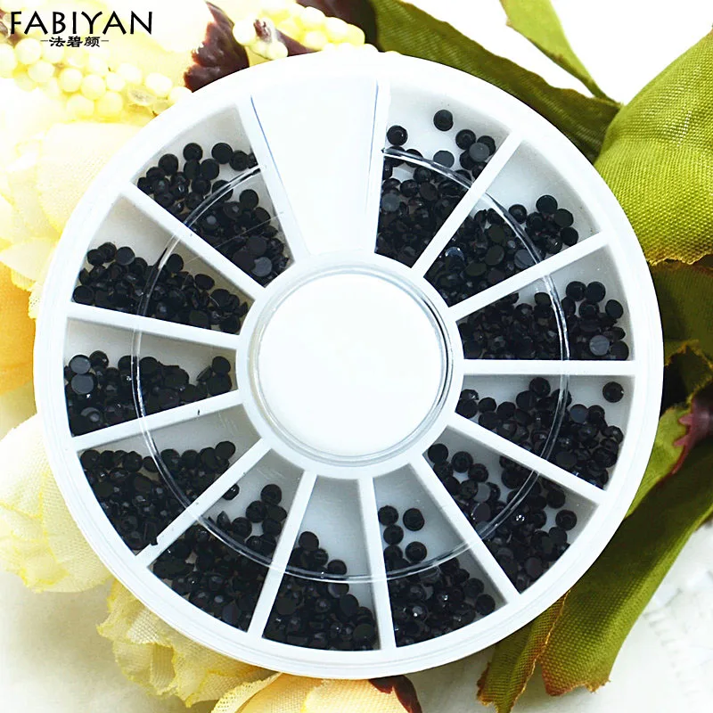 

3D Acrylic Black Round Flat Back Rhinestones Glitter Wheel DIY Design Nail Art Decorations Manicure Jewelry Supplies Tips Tools