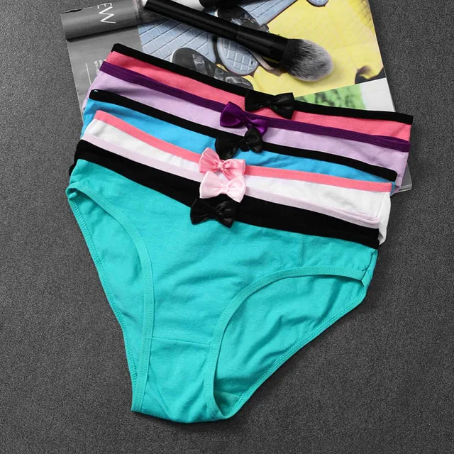 6Pcs/Set Sexy Women Lady Bow Cotton Briefs Low-Waist Panties Bow Tie Knickers Underpants Underwear M/L/XL