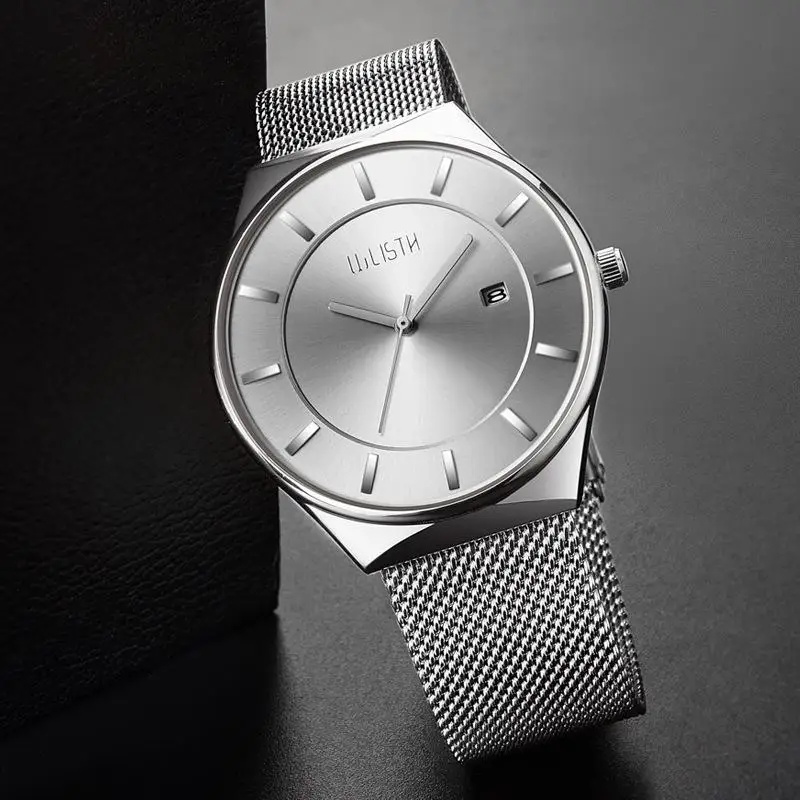 Wlisth бренд пару часов Нержавеющая сталь сетки Водонепроницаемый женские часы 7 мм ультра-тонкий кварцевые часы Reloj Pareja Hombre Y Mujer - Цвет: Full Silver Man
