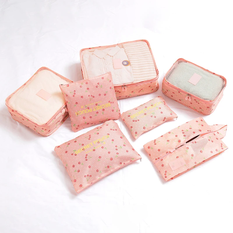 

7pcs/set Travel Portable Luggage Storage Bag Shoe Underwear Closet Organizer Container High Craft Storage Bag With net Cover