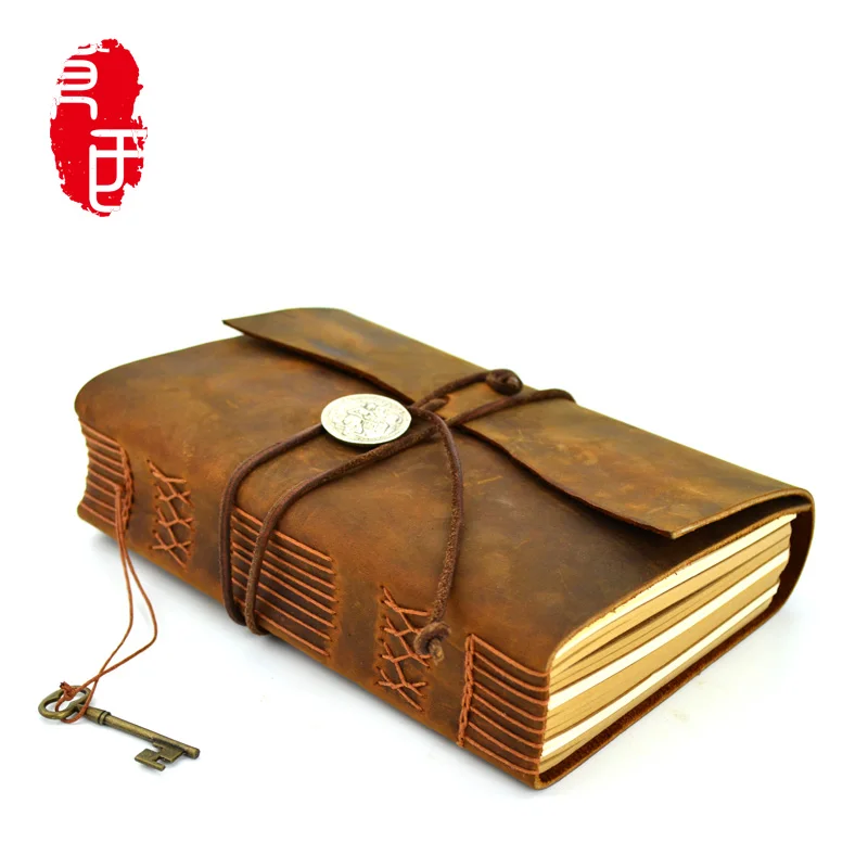 

Genuine leather handcrafted handmade Notebook Magic Book Diary Retro Notepad Line Pack Thicken Handbook Album