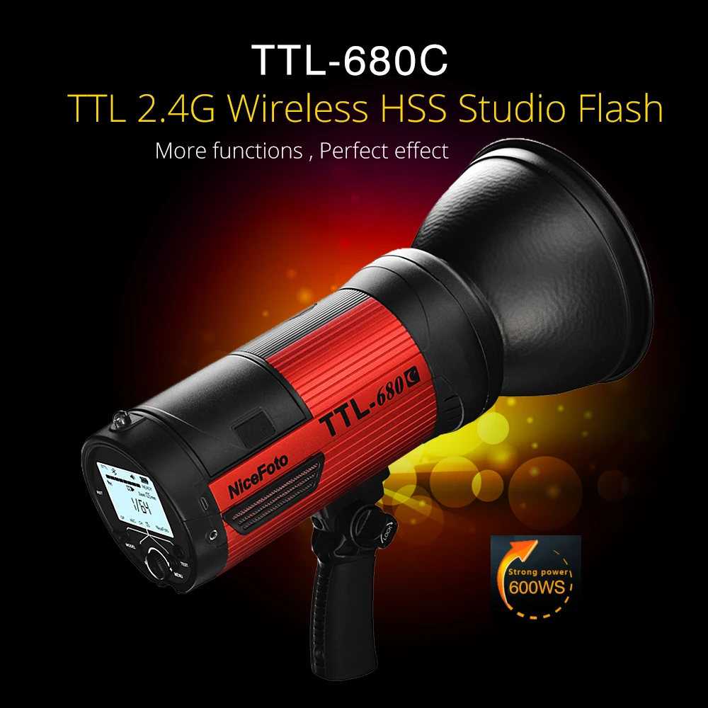 NiceFoto TTL-680C 600W TTL 2.4G Wireless GN68 HSS 1/8000S Studio Flash High Speed Speedlite with Transmitter for Canon Camera