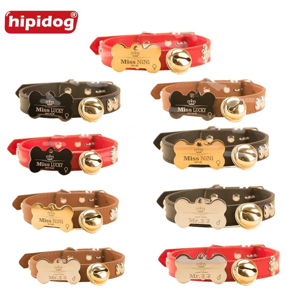 Кожаный ошейник Hipidog с индивидуальными бирками для собак на заказ кошек питомцев