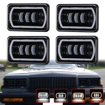 

4x6 led Headlights with White/Amber Halo DRL Turn Signal Sealed Beam Rectangular H4651 H4652 H4656 H4668 H6545 4"x6" Replacement