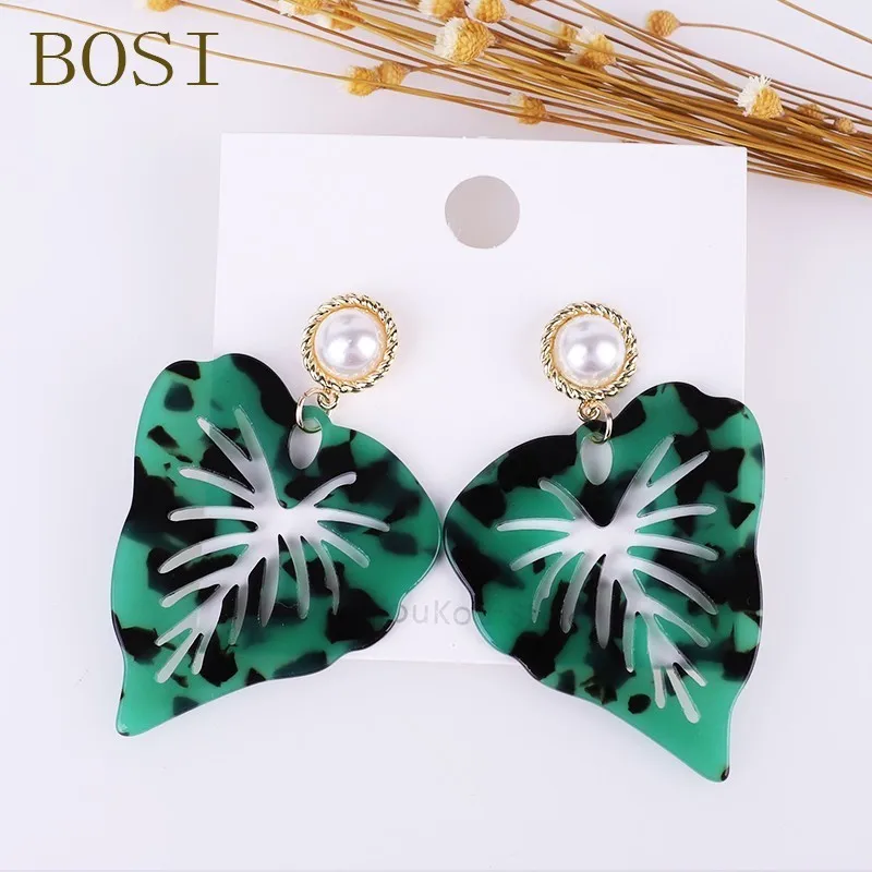 

New acrylic Geometric green leaf Earrings For Women boho Resin Dangle Drop Earings blue jewelry wedding gift statement wholesale