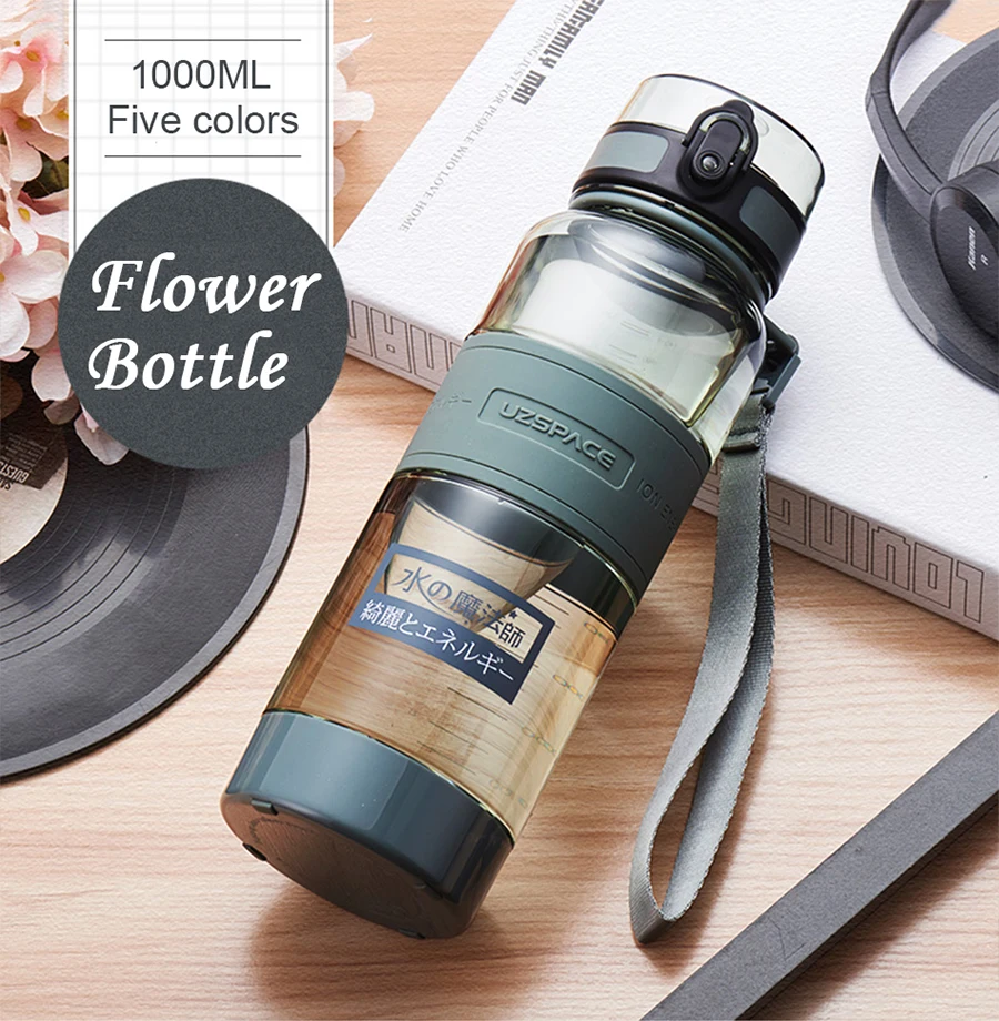 1UZSPACE 1000 ml Water Bottle Portable Leakproof Eco-friendly Sports Hiking Tea My Drink Bottle Large Capacity Kettle With filter