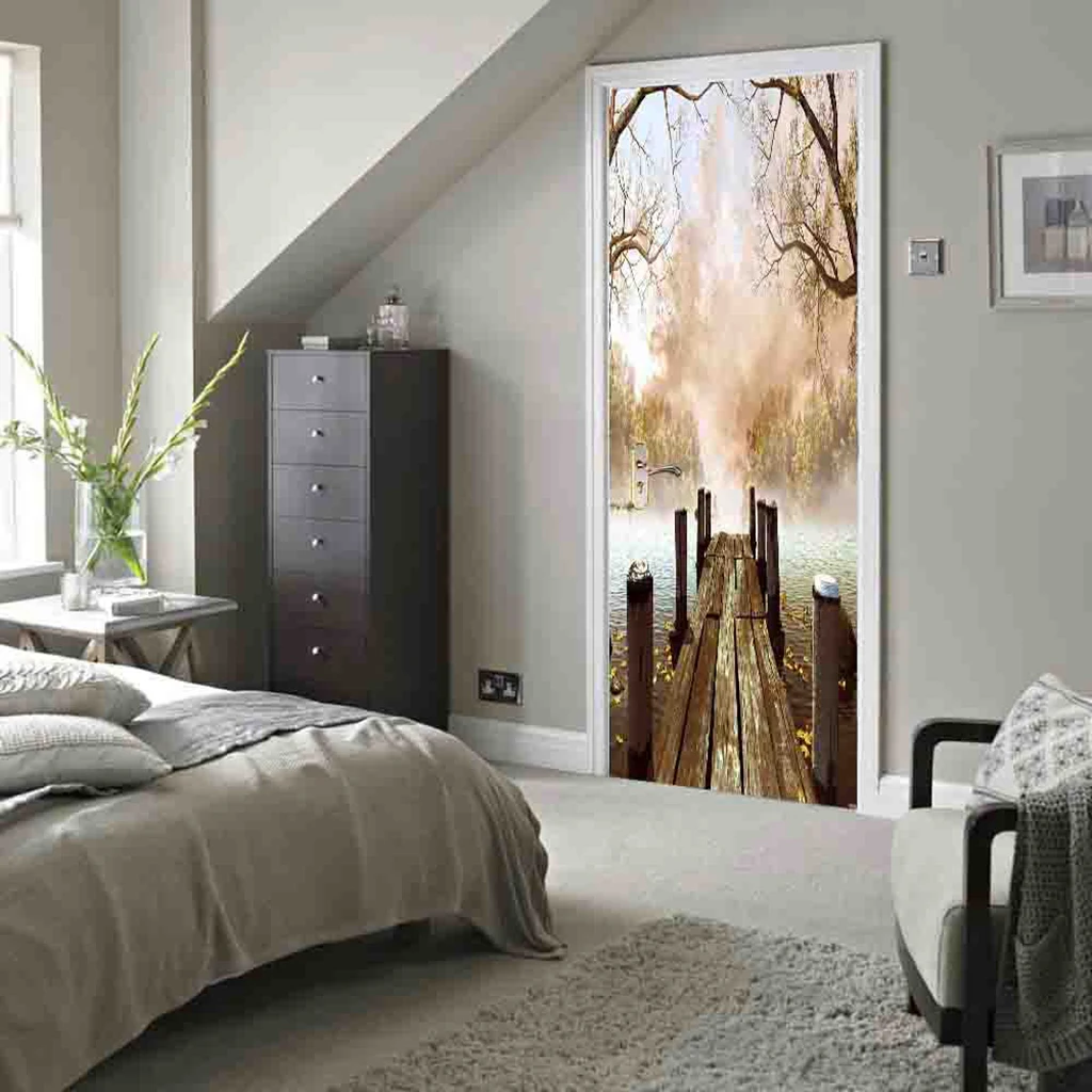 3D Door Wall Mural Sticker Window Cling Landscape Scene Decal Waterproof Vinyl Stickers for Window Cabinet Bathroom