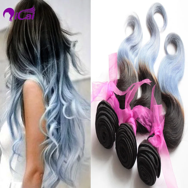 New Arrival Ombre 1b Ice Blue 2 Tone Hair Weave 3 Pcs Lot Bady