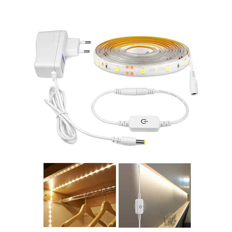 

Touch Dimmer Control Waterproof 12V LED Wall Light Tape 60leds/m 1m 2m 3m 4m 5m Strip Lamp Tria LED Closet Kitchen Cabinet Decor