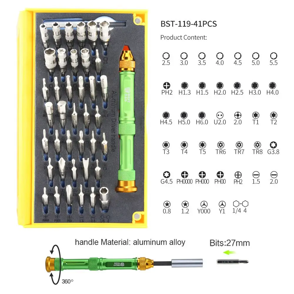 BST-119 набор магнитных прецизионных отверток для ремонта ноутбуков набор инструментов для мобильных телефонов с пинцетом Spudger Prying инструмент