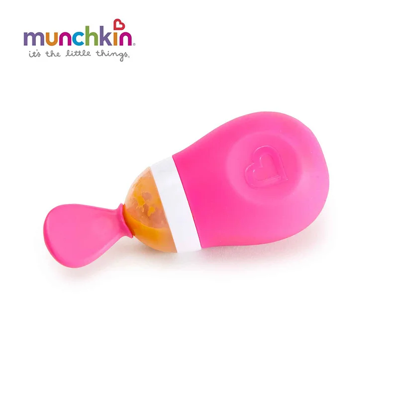 

Munchkin Blue Squeezing Spoon Avoid Mess Easy Baby Eating Foods Unscrew Spoon Facilitate Loading Cleaning Cover Lid Keep Clean