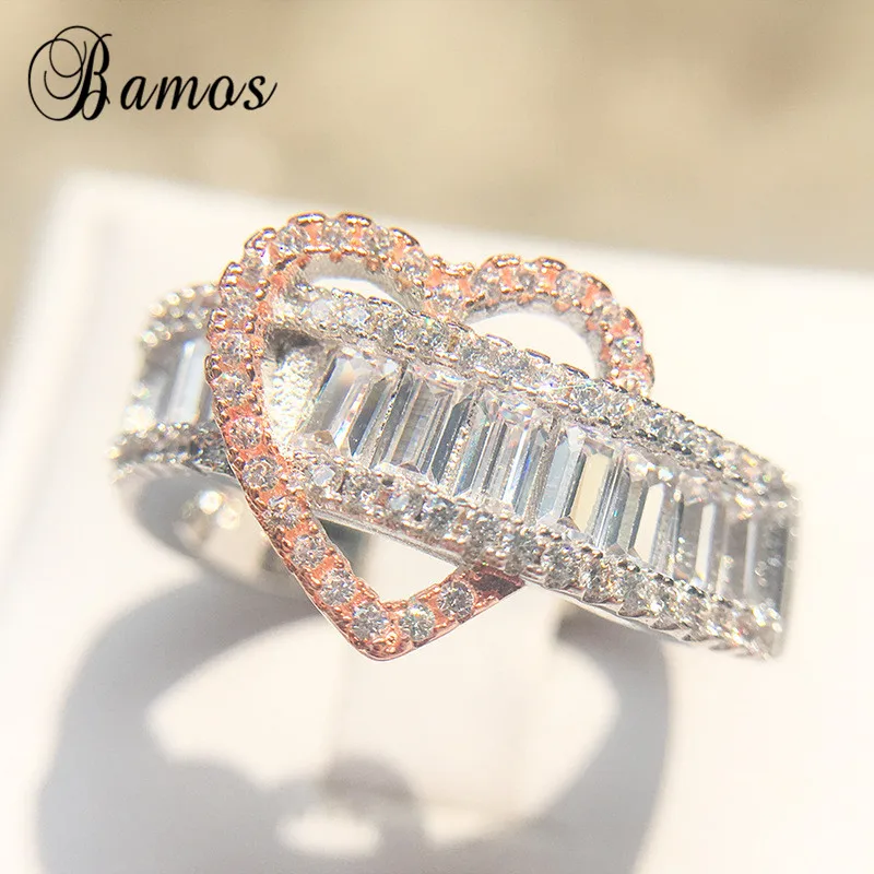 

Bamos Rose Gold Color Heart Eternity Ring Luxury Zircon Stone Engagement Ring Promise Wedding Rings For Women Fashion Jewelry