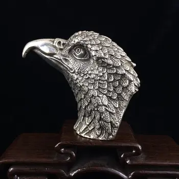 

COLLECTIBLE DECORATE CHINESE SILVER COPPER HANDWORK CARVED EAGLE HEAD STATUE.