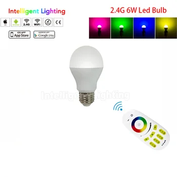 

6w E27 RGBW (RGB+Warm/Cold White) / CCT LED Bulb, 1x 2.4G Remote smart wireless RF Touch groups for led bulb, 2.4g WIFI control