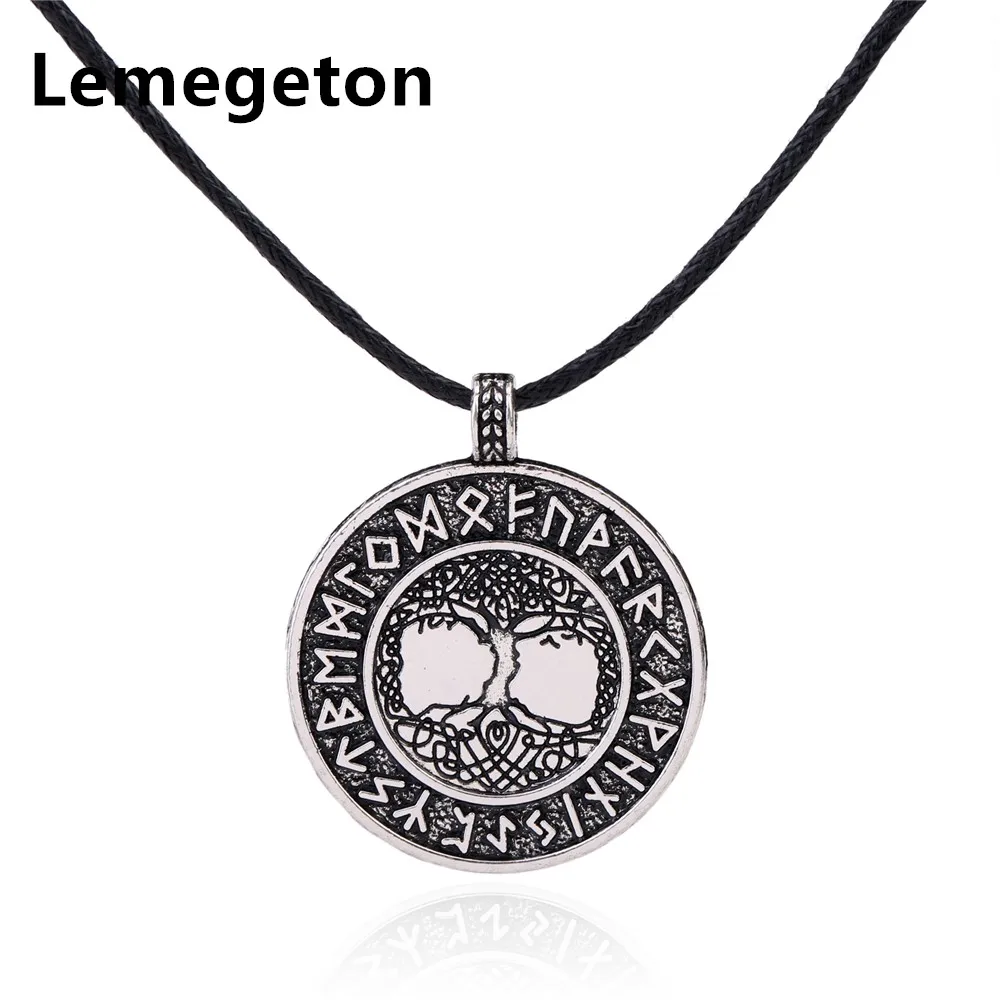 

Lemegeton Wicca Norse Viking Runes Tree of Life Seal Pendant necklace Men Talisman Antique Charms Necklace men Amulet Jewelry