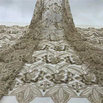 

2019 High Quality Embroidery African Lace Fabric Tulle sequins Net French Lace Guipure Nigerian Lace Fabric for wedding xb83-65
