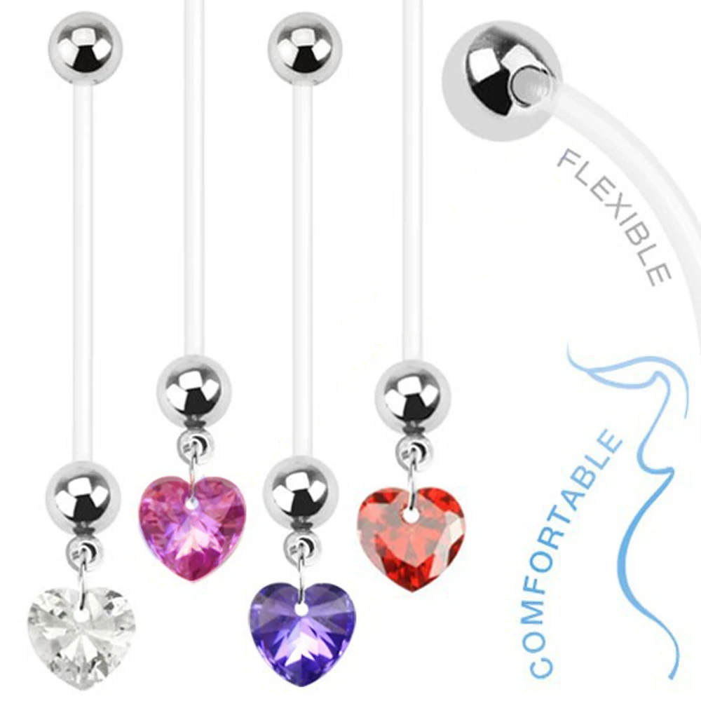 

4Pcs Zircon Crystal Heart Bioplast Navel Belly Ring Acrylic Bar Stud Pregnant Woman Body Piercing Jewelry