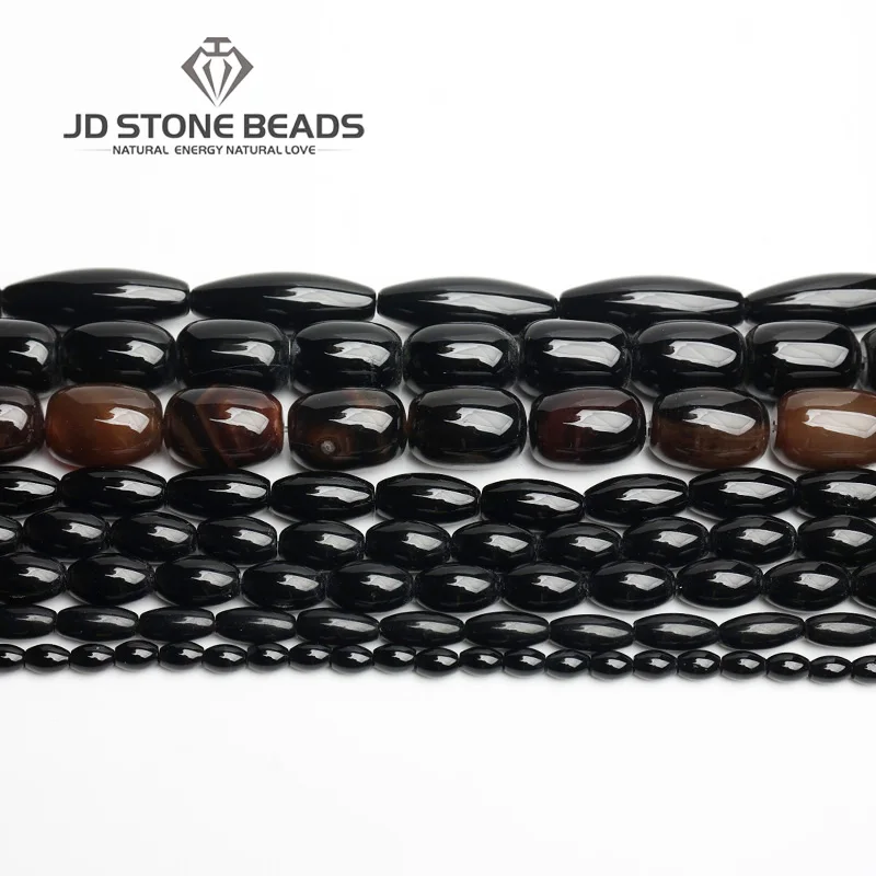 

JD Stone Beads Free Shipping Natural Black Agate Drum Barrel Shape Beads Unique Design GEM Jewelry Accessory Rice Shape Agate