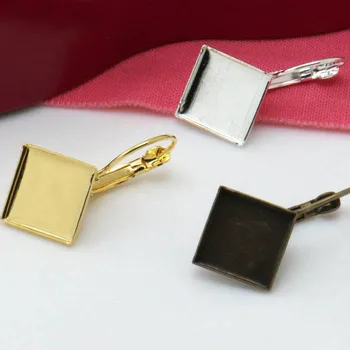 

French Lever Back Earrings Blank Base 12mm Square Bezel tray Glass Cameo Cabochons Earring Findings DIY Jewelry Accessories