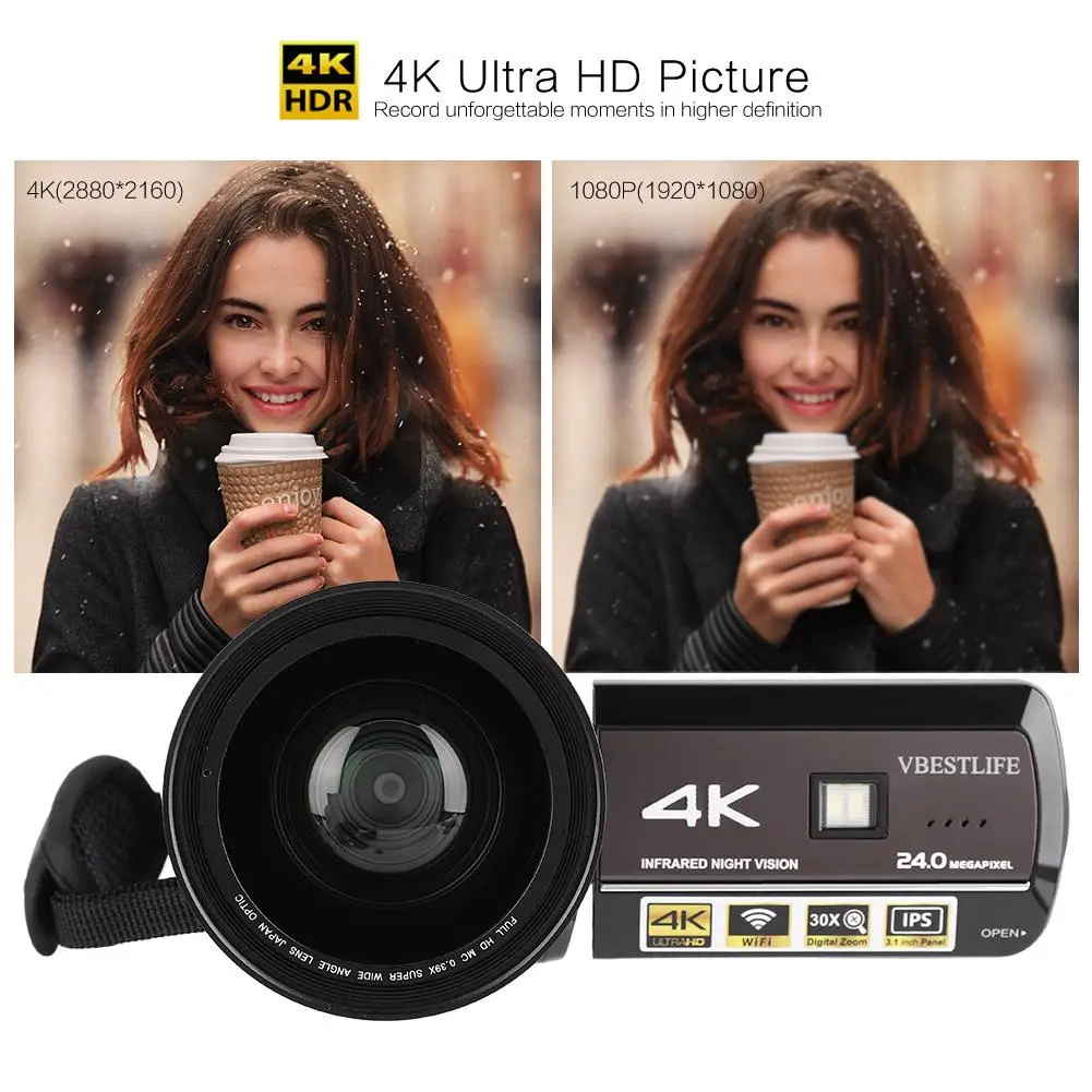 Цифровая камера AC3-IPS 4K UHD WiFi 30X Zoom 3,1 ''сенсорный экран DV камера видеокамера с широкоугольным объективом бленда микрофон