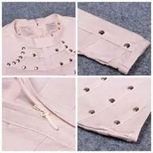 2017 Summer Bandage Dress Women Cerebrity Party Long Sleeve Olive Green Mesh Patchwork Beading Celebrity Sexy Dress Wholesale