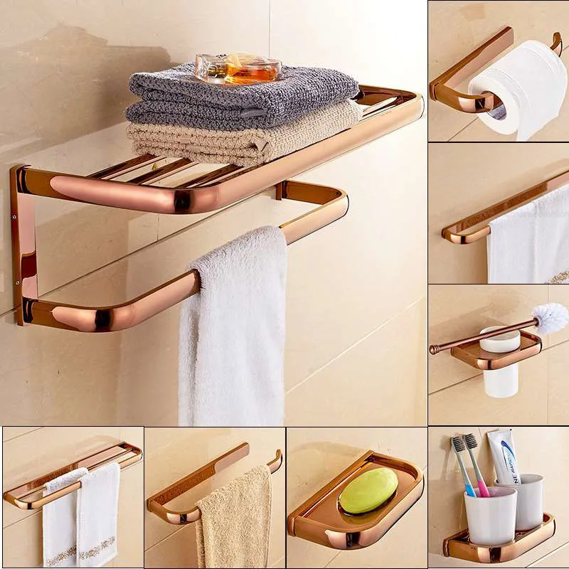 Rose Gold Brass Finish Bathroom Accessories Set,Paper Holder,Towel Bar,Soap Basket,Toilet Brush Holder,Bathroom Sets zba865