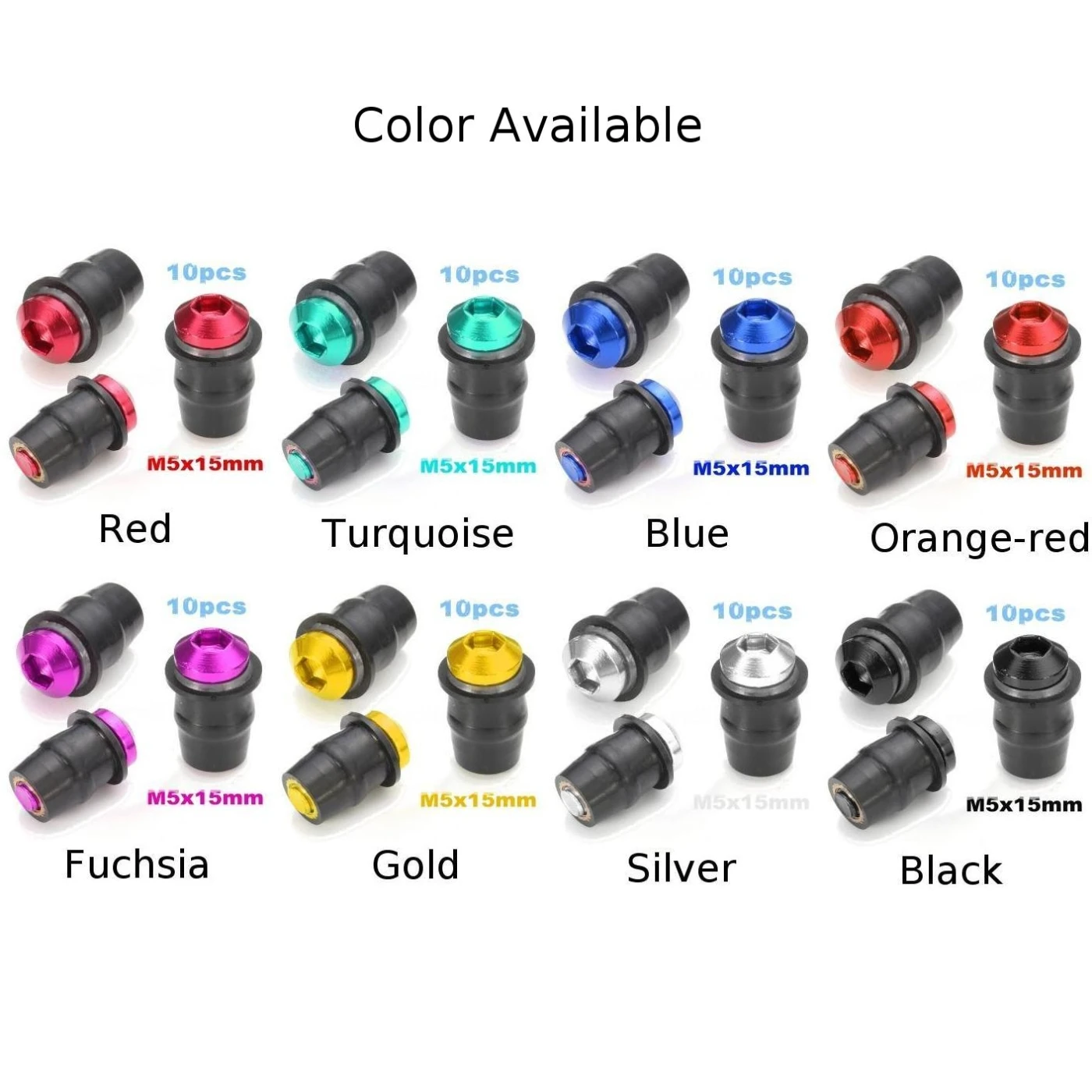 10pcs /Set M5x15mm Aluminum Motorcycle Bicycle Fairing Screws Bolts Fastener Kit Body Mount for Honda, Suzuki, Yamaha,