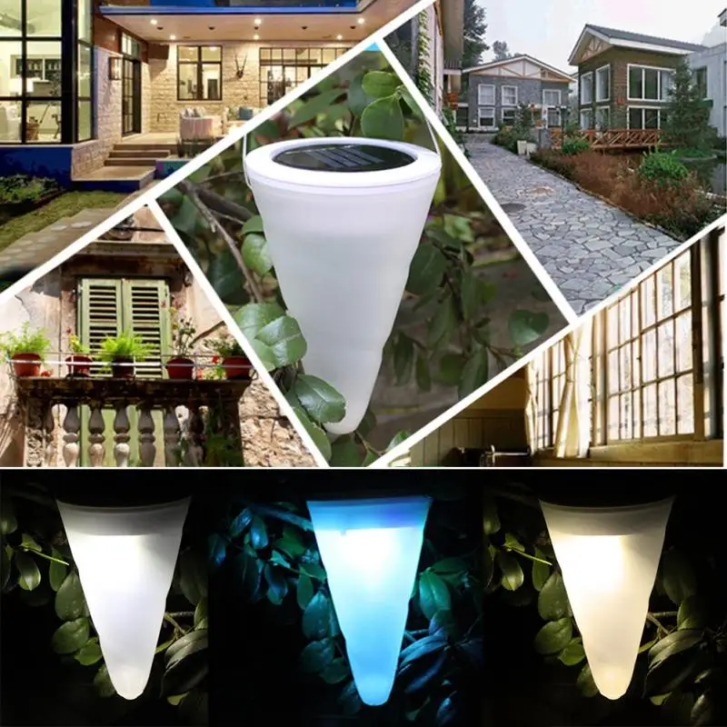 Beste Nieuwe Kegelvormige Opknoping Tuin Landschap Verlichting Lamp Waterdicht Solar LED Lampen Party Decoratie Kleur Veranderende Licht #0921