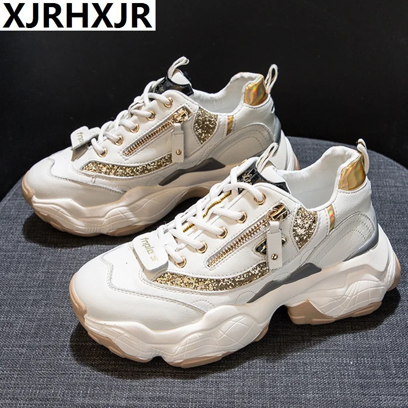 

Designer Glitter Chunky Sneakers Platform 2019 Casual Dad Shoes White dames Sneakers Women Shoes Trainers basket chaussure femme