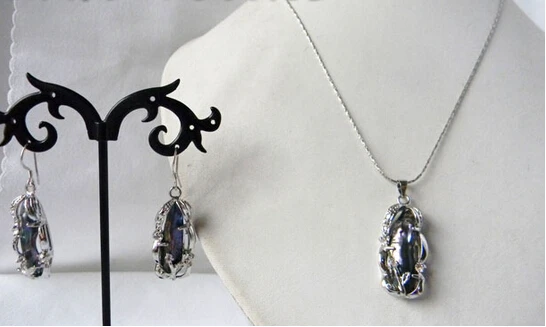 

Prett Lovely Women's Wedding shipping>>8mmx20mm Black Baroque Biwa Freshwater Pearl Earring Necklace Set silver-jewelry