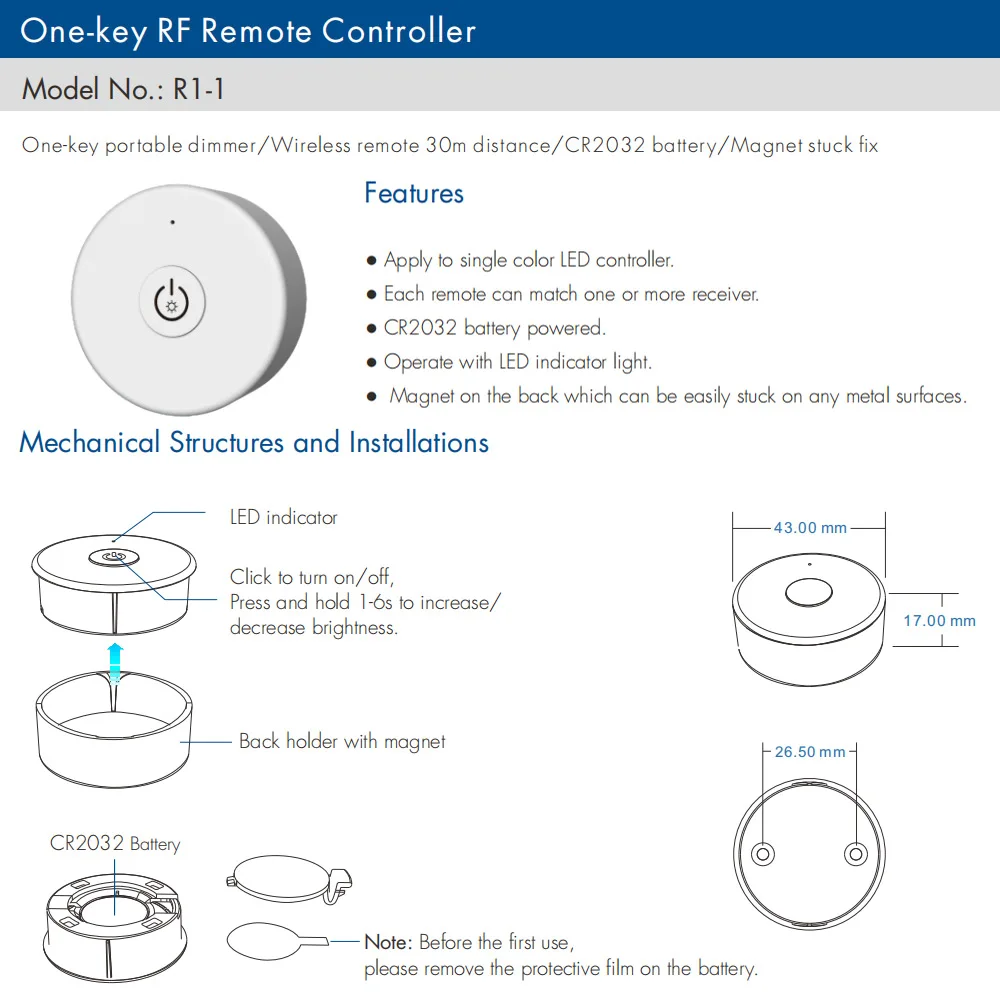 R1-1 Wireless LED Dimmer