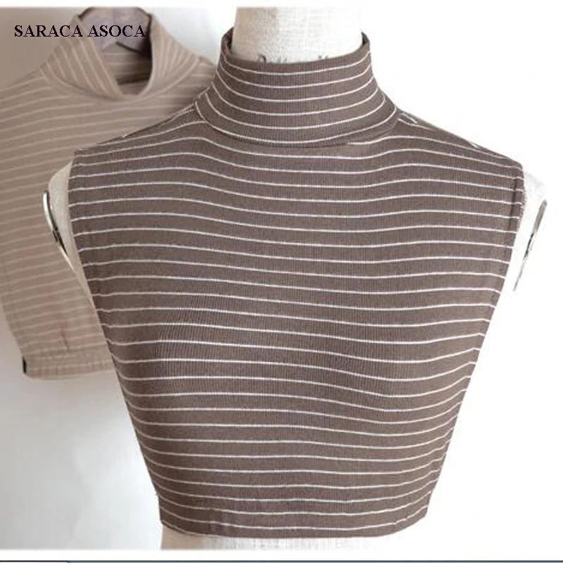 

Fashion Knitting Striped Fake Collar Women All Match Knitted Pullover Half Turtleneck Sweater Detachable Collar Girls A409