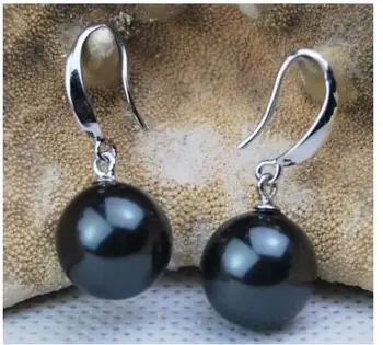 

free shipping $wholesale_jewelry_wig$ HOT Huge AAAA+ 16mm Black South Sea Shell Pearl Earring Gold