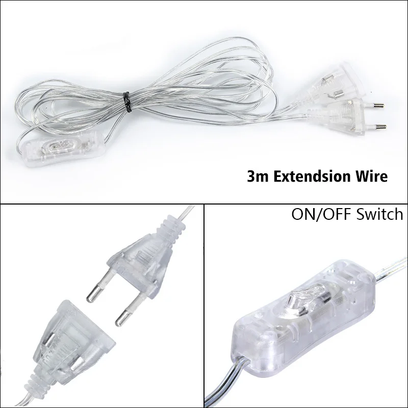 3.5M Extension Wire 3x3/6x3/9x3m LED String Lights Curtain Icicle Garland Christmas Indoor Outdoor Fairy Wedding Lighting Home Party Garden Decor - Испускаемый цвет: 3.5M Extension Wire